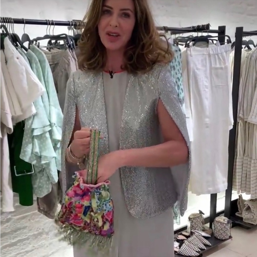 Zara Cape Puncho Blazer Jacket Silver Metallic Sequin NEW